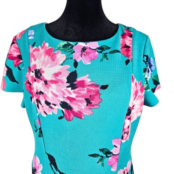 Jessica Howard Fit & Flare Floral Dress Size10P Turquoise Vibrant Casual Work - Picture 6 of 14